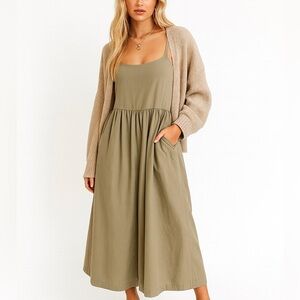 Old Navy Olive Green Midi Dress • Size M